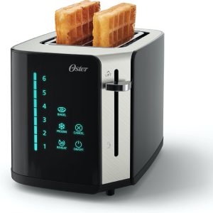Oster 2-Slice Touchscreen Toaster, Digital Countdown Timer, 6 Shade Settings, Easy Touch Technology, Bagel/Reheat/Frozen Modes, Stainless Steel