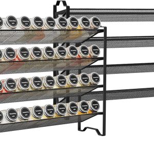 Simple Trending 2 Pack 4 Tier Spice Rack Organizer,Stackable Kitchen Counter Shelves,for Cabinet,Countertop,Pantry, Door or Wall Mount, Metal Mesh,Jars not Included, Black