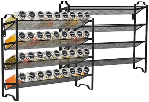 Simple Trending 2 Pack 4 Tier Spice Rack Organizer,Stackable Kitchen Counter Shelves,for Cabinet,Countertop,Pantry, Door or Wall Mount, Metal Mesh,Jars not Included, Black - Image 2